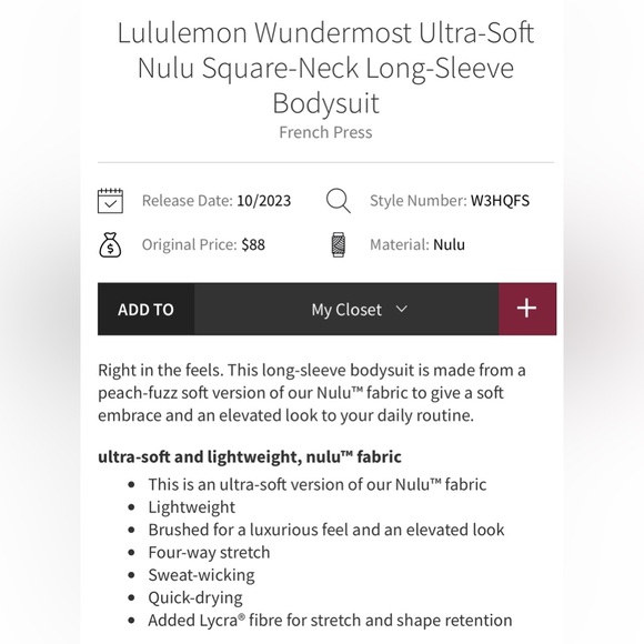 NWT Lululemon Wundermost Ultra Soft Nulu Square Neckline Long Sleeve Bodysuit XL - Picture 7 of 14